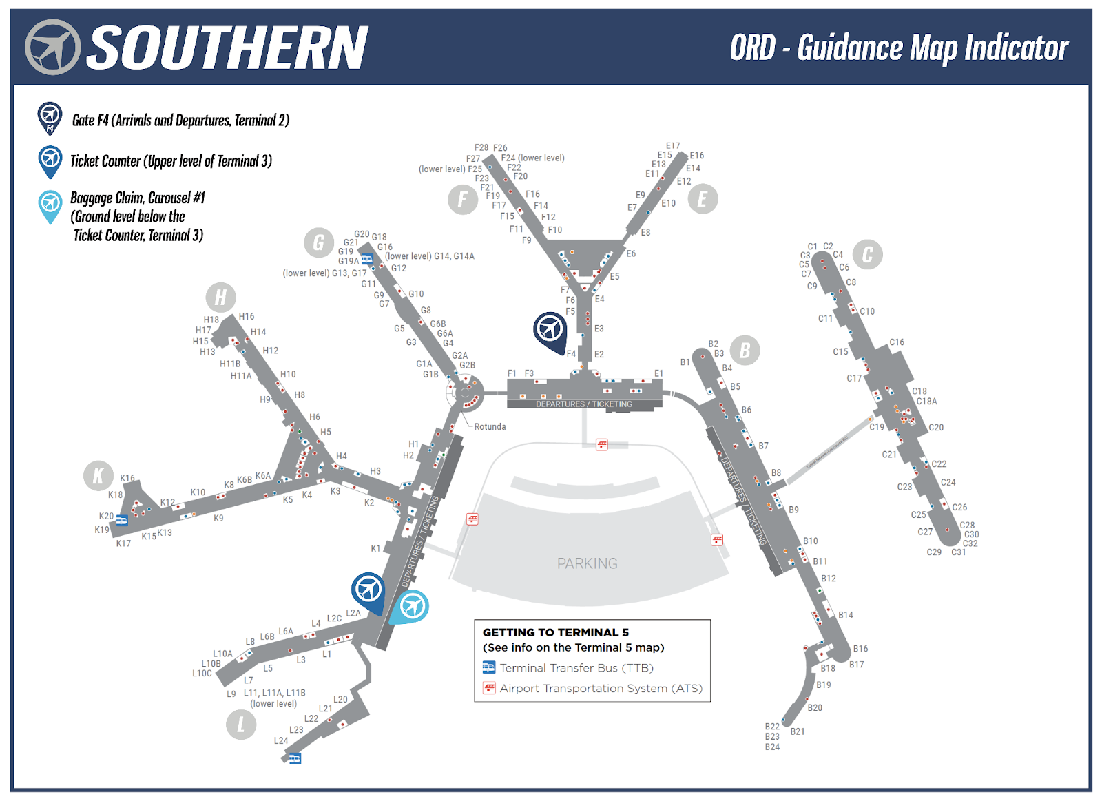 ORD map with Southern Airline's location